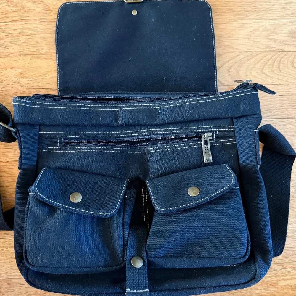 AHMIK Messenger Bag Black Canvas Crossbody Bag Like New